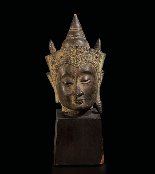 a bronze buddha head, thailand, ayatthaya, 1600s