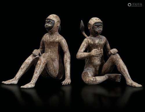 Two lacquered wood monkeys, Tibet/Northern India