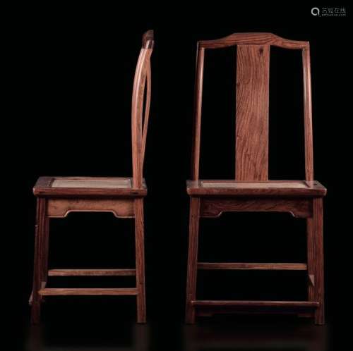 Two Hungali wood chairs, China, Qing Dynasty, 1800…
