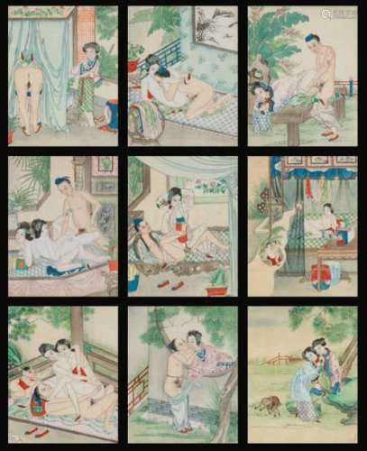Nine erotic paintings on paper, China, Qing Dynast…