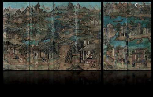 Six painted paper panels, China, Qing Dynasty