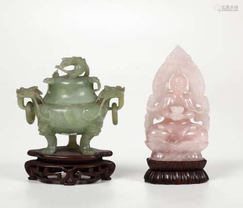 A jade censer and a quartz Buddha, China, 1900s