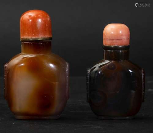 Two agate snuff bottles, China, Qing Dynasty