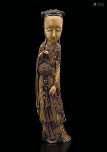 An ivory figure with fan, China, early 1900s