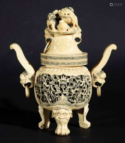 An ivory tripod censer, China, early 1900s