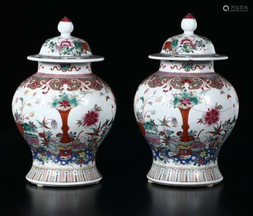 Two Pink Family potiches, China, Qing Dynasty