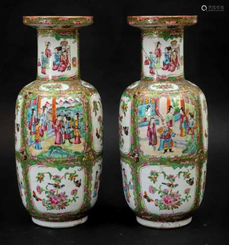 Two Canton porcelain vases, China, Qing Dynasty, 1…