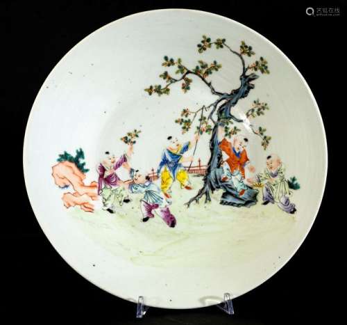A porcelain plate with polychrome enamels, China