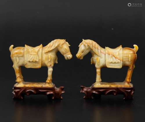Two carved stone horses, China, 1900s