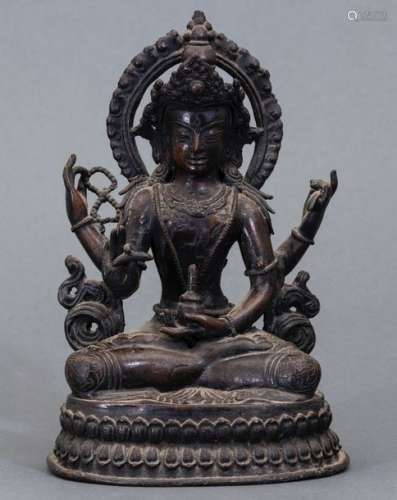 A bronze seated Buddha, Nepal, 17th century