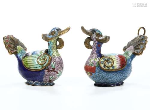 Two copper and enamel ducks, China, 1900s
