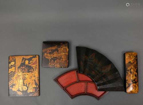 Various lacquered wood items, China, Canton, 1800s