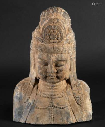 A stone Buddha bust, China, 1900s