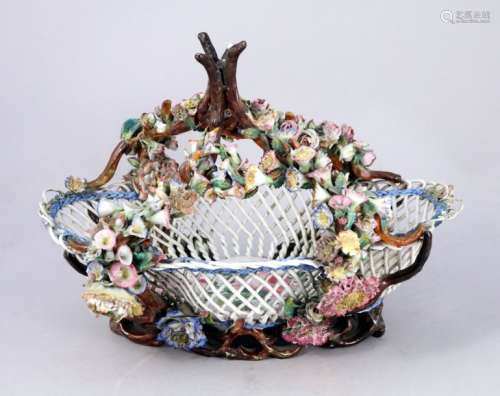 Porcelain basket with an animated openwork shape s…