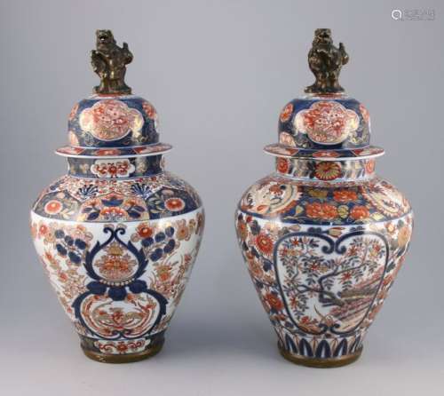SAMSON. Two porcelain POTICHES with \