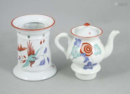 LIMOGES. Porcelain tea set with flowers and a bird…