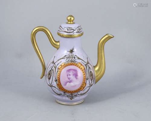 Porcelain CAFETIÈRE decorated with a portrait of a…