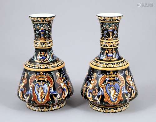 GIEN. Pair of LAMP MOUNTINGS in glazed ceramic wit…