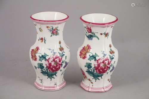 GIEN. Pair of glazed ceramic VASES with decalcoman…