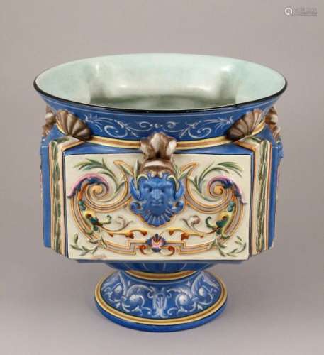 MONTEREAU. Glazed ceramic CACHE POT with relief de…