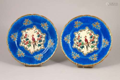 LONGWY. Pair OF Enameled earthenware plates with c…