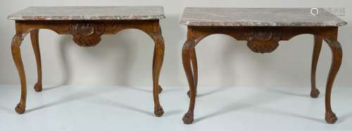 Pair of carved oak Regency style consoles surmount…