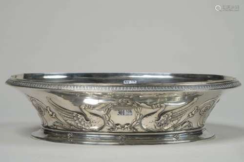 Silver oval planter decorated with \
