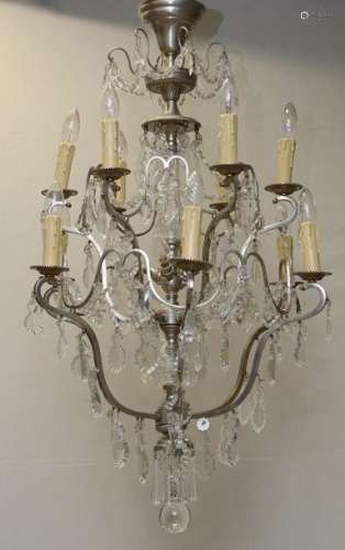 Large silver bronze chandelier and colourless crys…