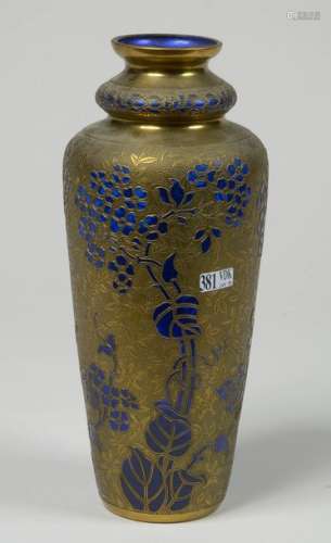 Art nouveau style vase in blue crystal and gilded …