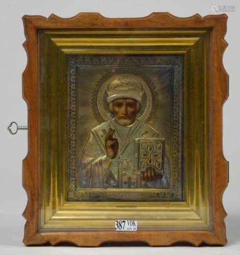 Painted icon on wood depicting \