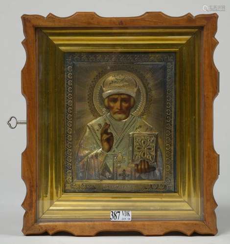 Painted icon on wood depicting \