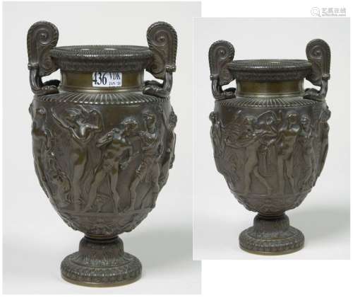 Bronze vase with brown patina decorated with a \