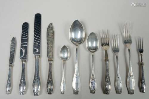 Art Nouveau style cutlery set of 66 pieces of silv…