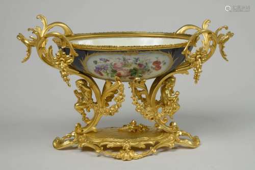 Large Napoleon III style oval bowl in polychrome S…