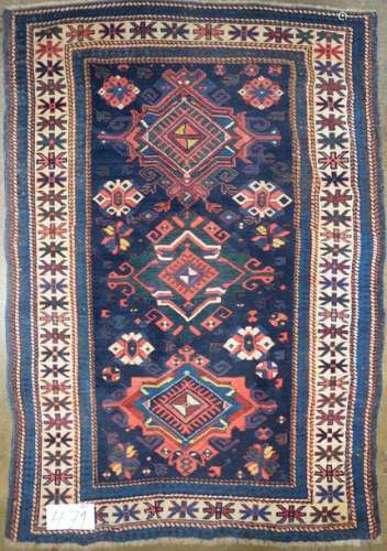 Handmade wool Shirvan rug with three green and red…