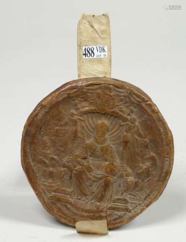 Large brown wax seal depicting \