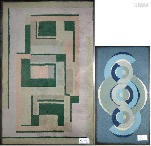 Two Art Deco style wool carpets: one with a concen…