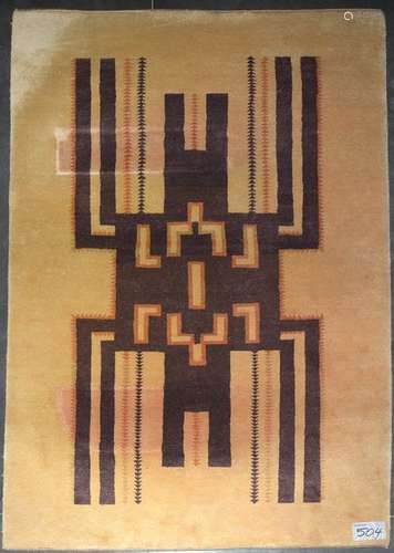 Art Deco wool carpet with geometric brown, orange …