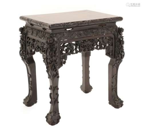 A Chinese Hongmu Stand, Qing Dynasty, 19th century, the rectangular top over a carved and pierced