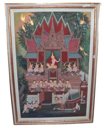 Thailand School (early 20th century) Prince Vessantara enthroned with attendants and musicians Oil