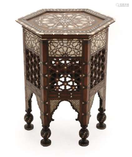 A Damascus Bone, Mother-of-Pearl and Pewter Strung Hardwood Occasional Table, late 19th century, the