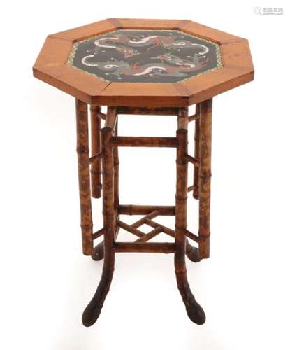 An Anglo-Japanese Cloisonné and Occasional Table, circa 1900, the octagonal top with inset panel