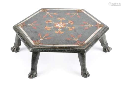 An Indian Pietra Dura and Black Marble Low Table or Footstool, Mughal or Deccani, 16th/17th century,