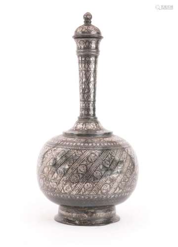 An Indian Bidri Ware Bottle and Cover, 18th century, of ovoid form with cylindrical neck,