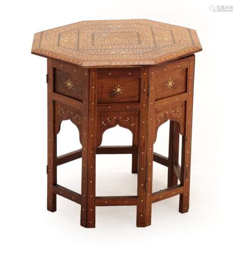 An Indian Ivory Inlaid and Ebony Strung Hardwood Occasional Table, 19th century, the octagonal top