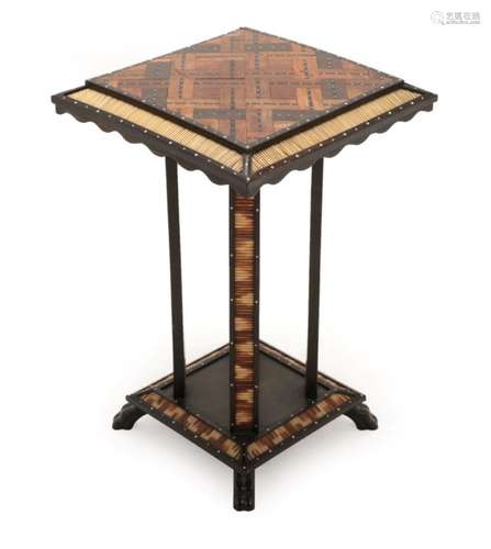 A Ceylonese Ebony, Parquetry, Ivory and Porcupine Quill Occasional Table, 19th century, the square