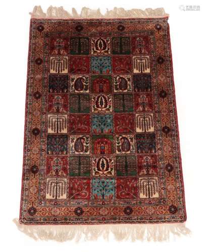 Indian Rug, modern The compartmentalised field of trees and plants enclosed by narrow borders, 178cm