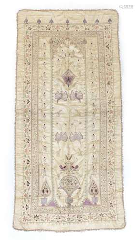 Silk and Metal Thread Prayer Panel India, probably 2nd quarter 20th century The champagne field with