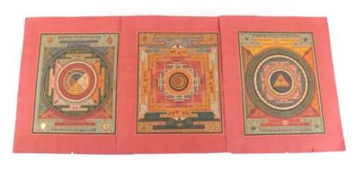 Indian School (19th century) Jain cosmological charts with script Gouache heightened with gilt, 24cm