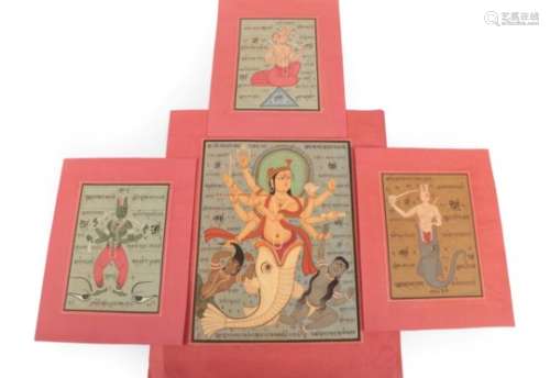 Indian School (19th century) Avatars of Vishnu and with script Gouache, 15.5cm by 11cm; and A